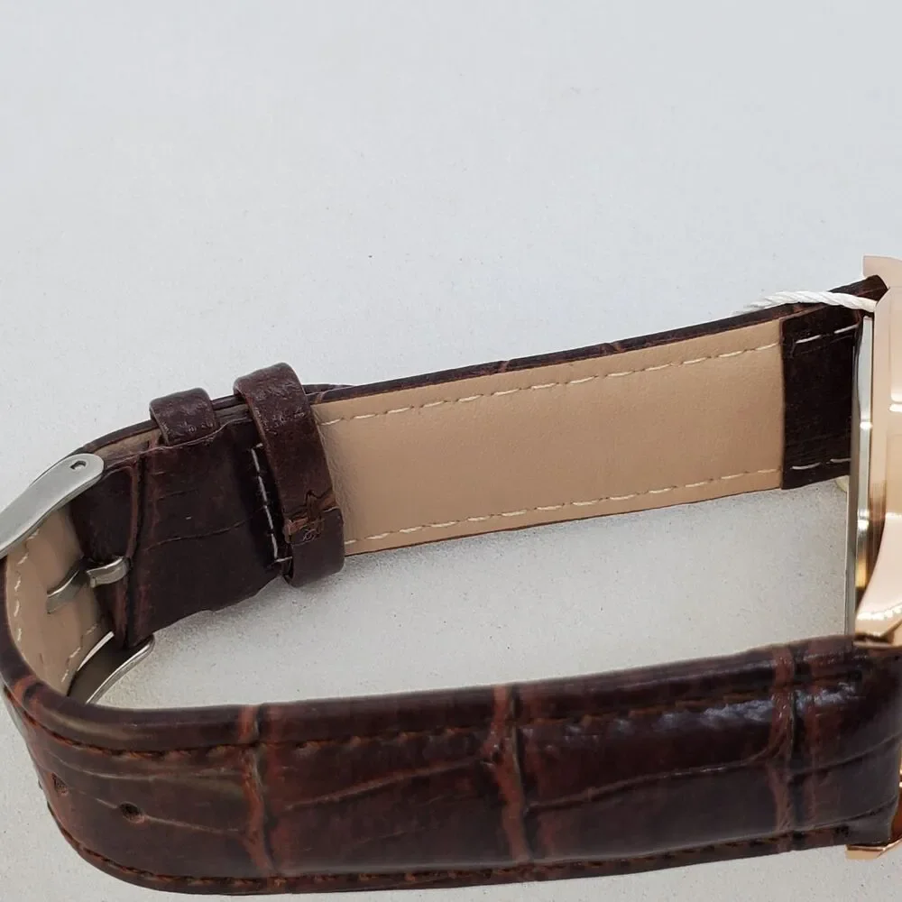 40MM Men's Watch Gold Case Black‎ Dial Brown Leather Bands Roman Numerals Date